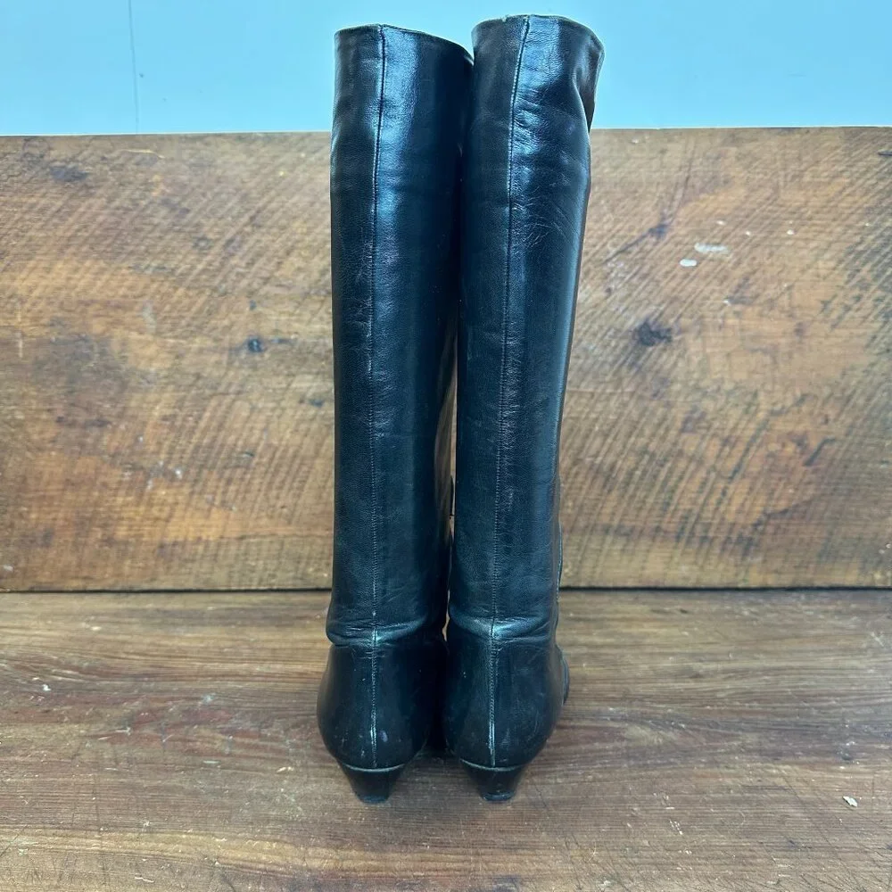 Walter Steiger Black Leather Knee High Boots Size 37 - Picture 3 of 13